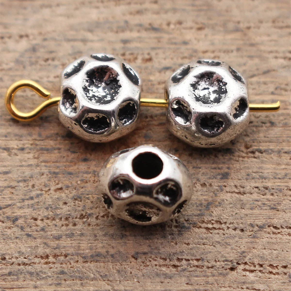 7.6x6.8x4.9mm 0.77g Antique Silver Zinc Alloy Hammered Round Spacer Beads for DIY Bracelet Jewelry Making