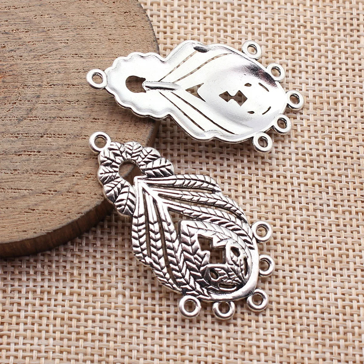 44x24mm 3.2g Multicolor Zinc Alloy Peacock Feather Earring Connector Charm for DIY Earrings Making
