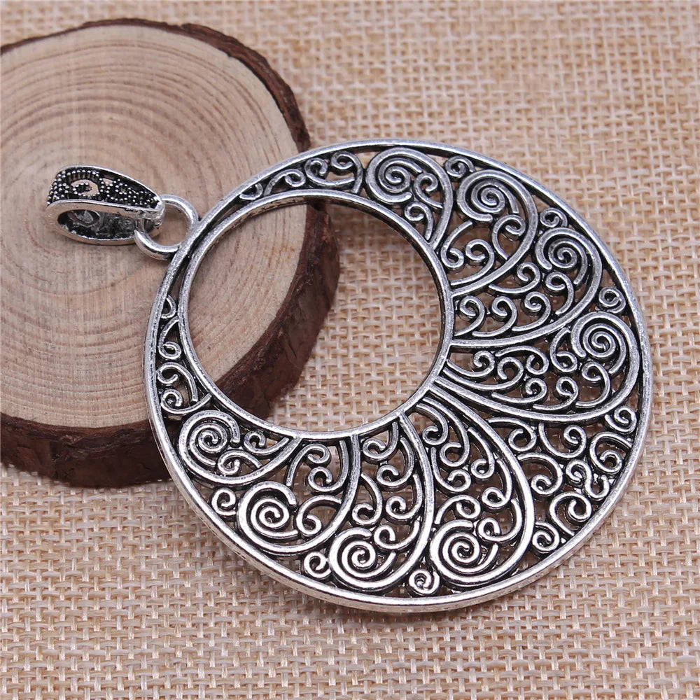 60x60mm 19.5g Antique Silver Zinc Alloy Hollow Center Crescent Moon Charm Pendant for DIY Jewelry