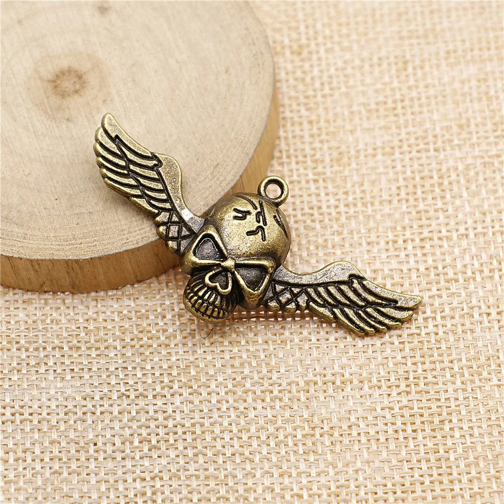 56x26mm 5g Multicolor Zinc Alloy Skull Wings Charm Pendant for DIY Necklace Jewelry Making