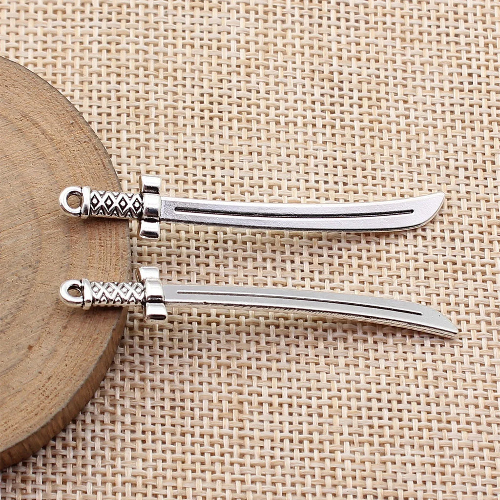 56x9.5mm 2.1g Antique Silver Zinc Alloy Samurai Sword Charm Pendant for DIY Necklace Jewelry Making