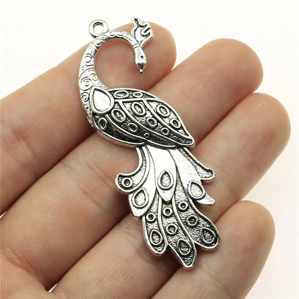61x21mm 7.1g Multicolor Zinc Alloy Peacock Charm Pendant for DIY Necklace Earrings Jewelry Making