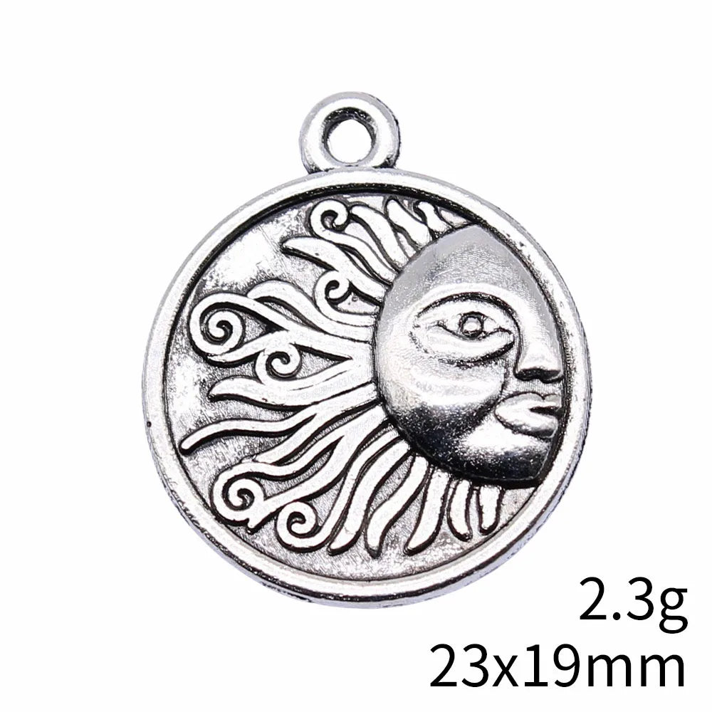 23x19mm 2.3g Antique Silver Zinc Alloy Sun Charm Pendant for Bracelet Necklace DIY Jewelry Making