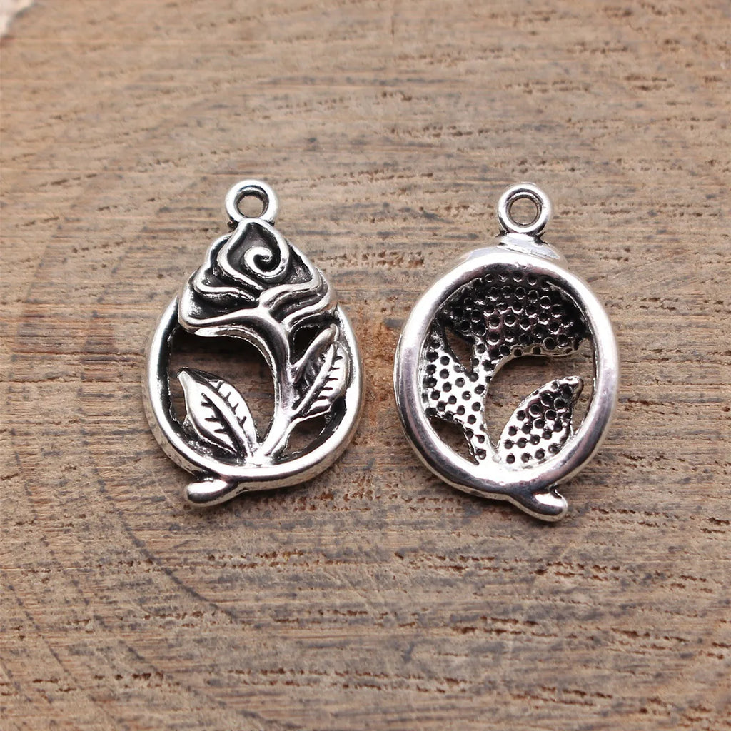 20x13mm 1.3g Antique Silver Zinc Alloy Teardrop Flower Charm Pendant for DIY Necklace Earrings