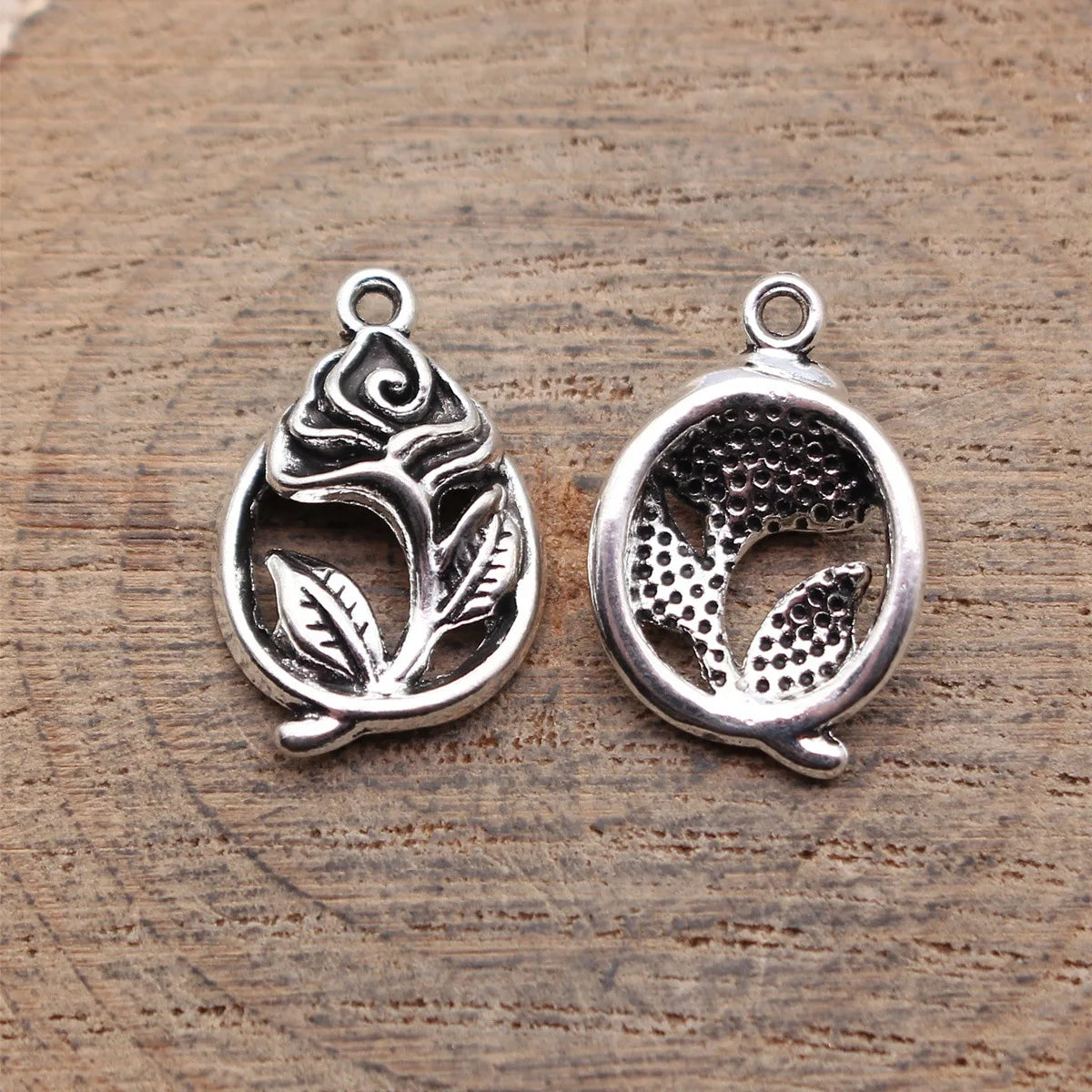 20x13mm 1.3g Antique Silver Zinc Alloy Teardrop Flower Charm Pendant for DIY Necklace Earrings