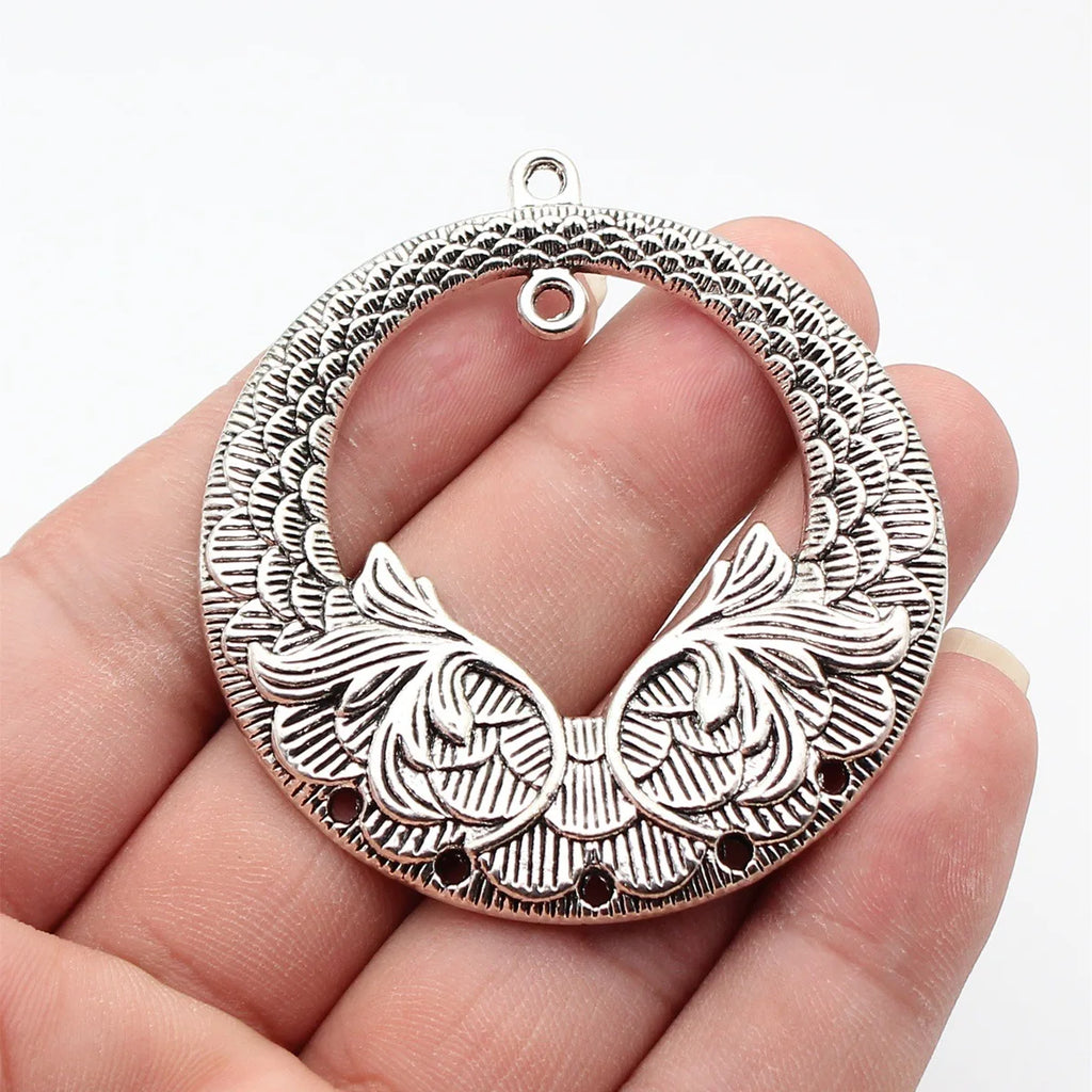 62x57mm 17.5g Multicolor Zinc Alloy Patterned Round Ring Connector Charm for DIY Necklace Jewelry