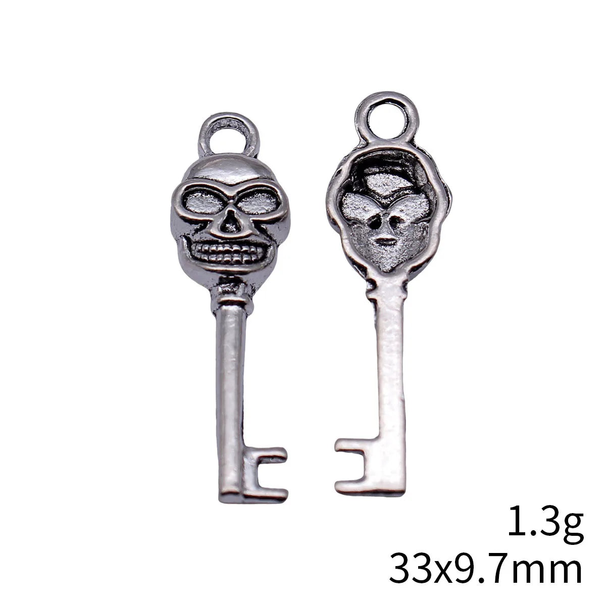 33x9.7mm 1.3g Multicolor Zinc Alloy Skull Head Key Charm Pendant for DIY Necklace Bracelet Making