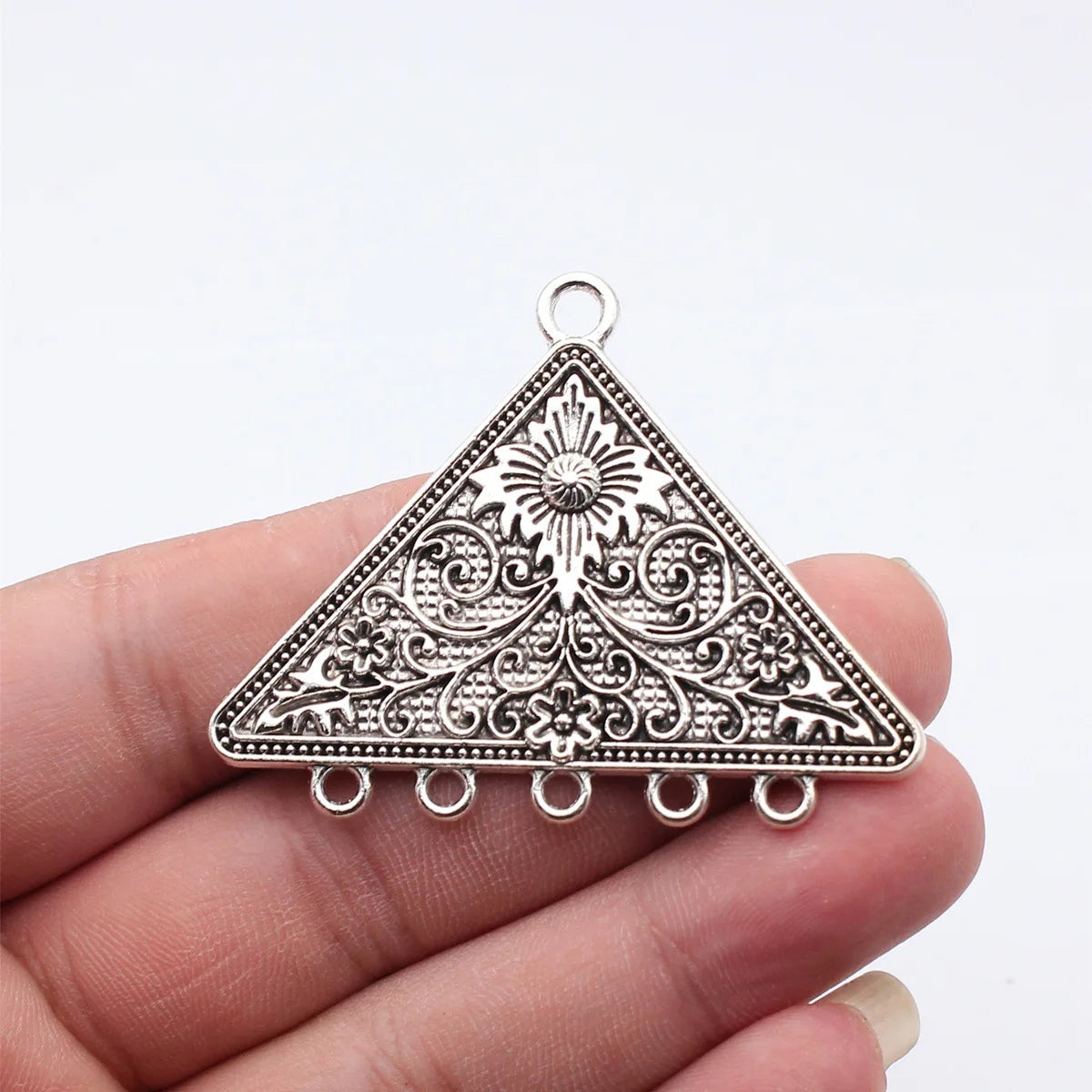 59x46mm 12.1g Antique Silver Zinc Alloy Triangle Sun Texture Connector Charm for DIY Jewelry Making