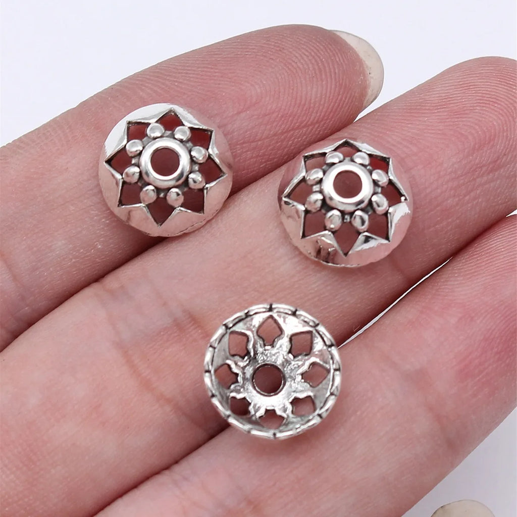 13x13x6mm 0.8g Antique Silver Zinc Alloy Floral Bead Caps for DIY Jewelry Making Accessories