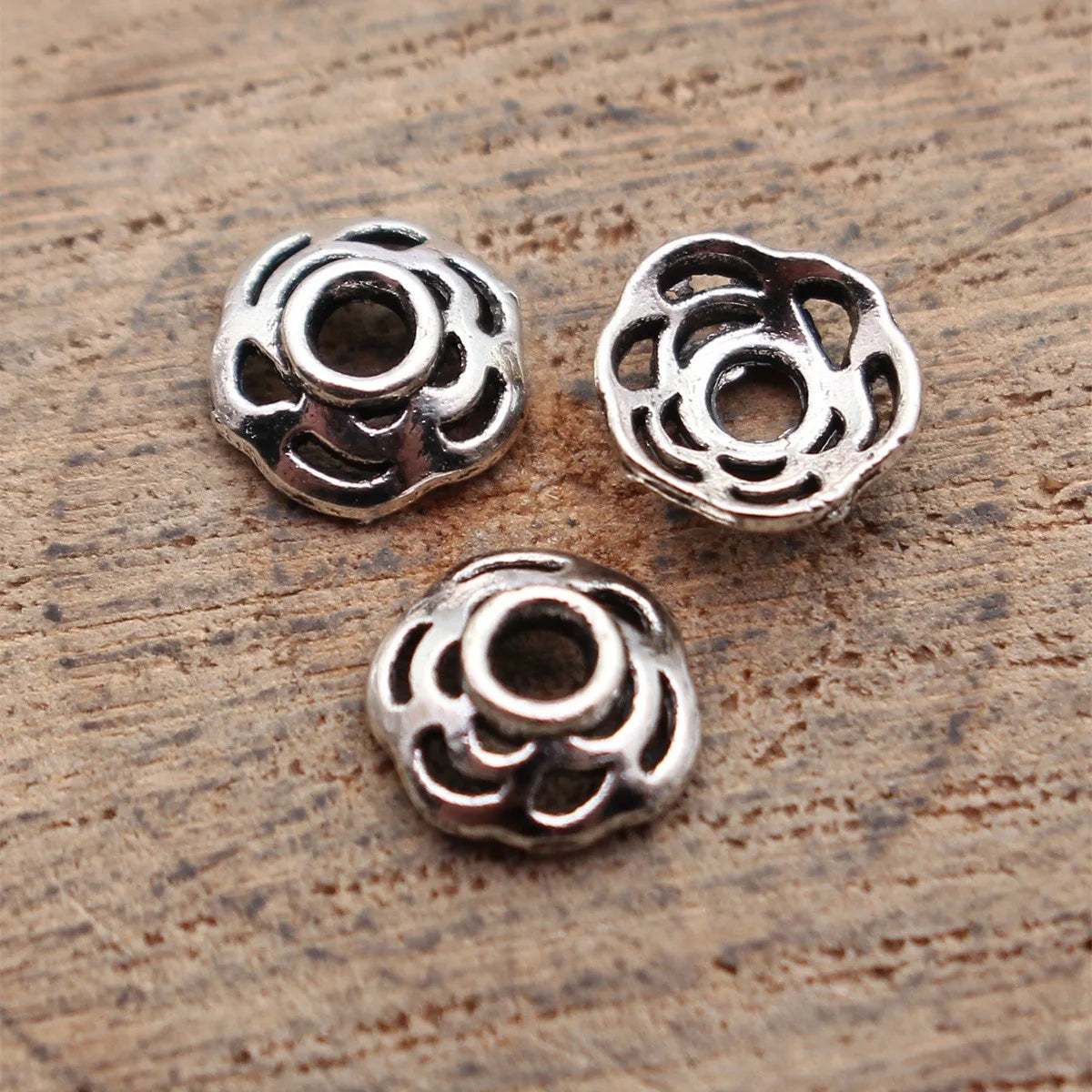 7.5x7.3x2.5mm 0.19g Antique Silver Zinc Alloy Hollow Flower Bead Caps for Bracelet Necklace Jewelry Making