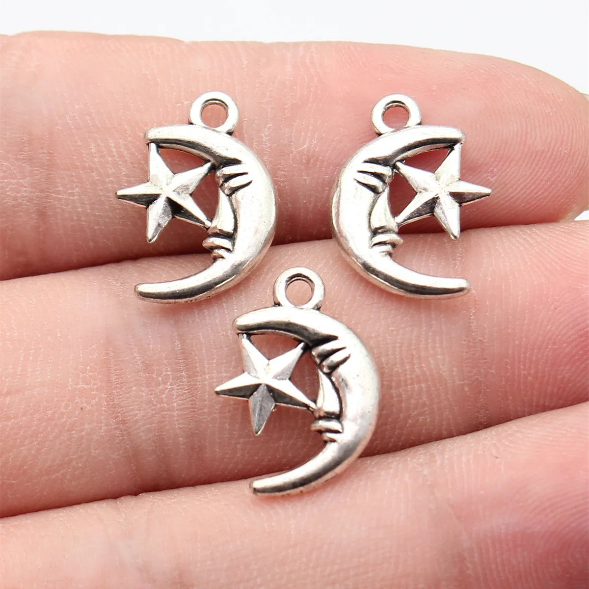 18x13mm 1.4g Multicolor Zinc Alloy Moon and Star Charm Pendant for DIY Earrings Bracelet Necklace