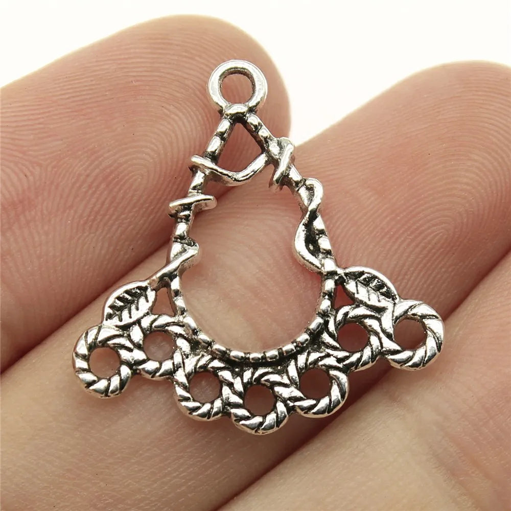 25x25mm 1.4g Antique Silver Zinc Alloy Twisted Rope Round Connector Charm for DIY Earrings Jewelry