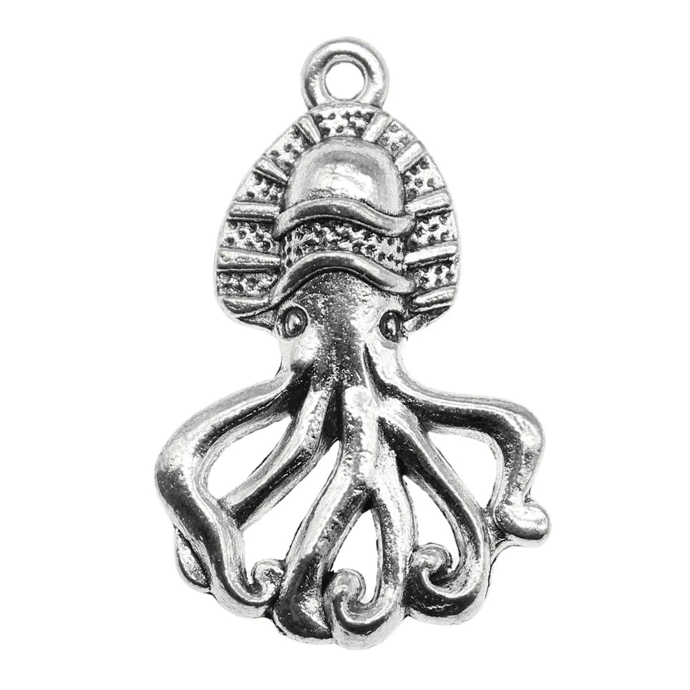 28x18mm 2.5g Antique Silver Zinc Alloy Octopus Fish Charm Pendant for DIY Necklace Bracelet Jewelry Making