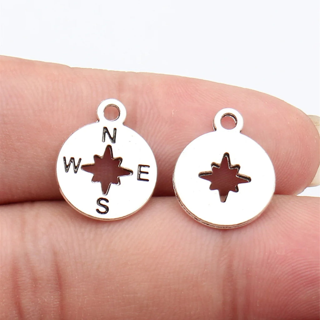 17x14mm 1.1g Antique Silver Zinc Alloy Hollow Compass Charm Pendant for DIY Travel Jewelry Making