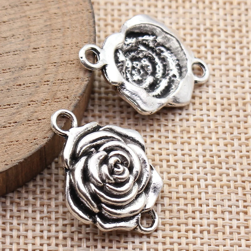 27x20mm 3.4g Multicolor Zinc Alloy Blooming Rose Flower Connector Charm for DIY Bracelet Making