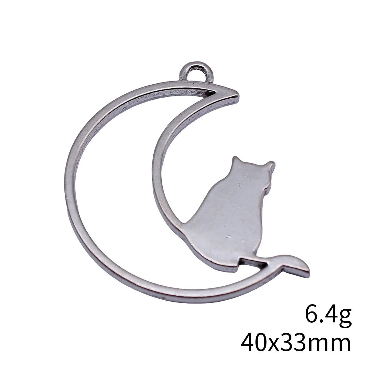 40x33mm 6.4g Antique Silver Zinc Alloy Hollow Moon Cat Charm Pendant for DIY Necklace Jewelry Making