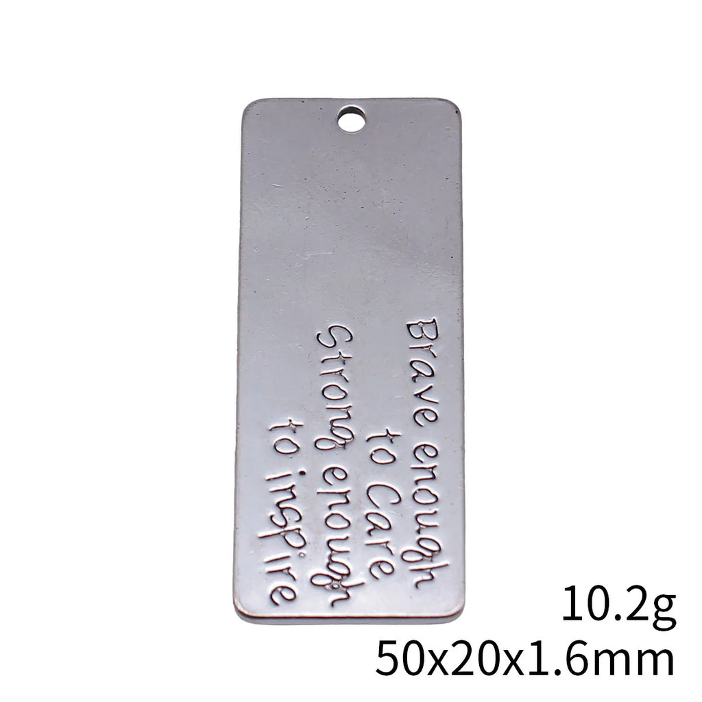 50x20x1.6mm 10.2g Antique Silver Zinc Alloy Brave Strong Word Plate Charm Pendant for DIY Necklace Jewelry