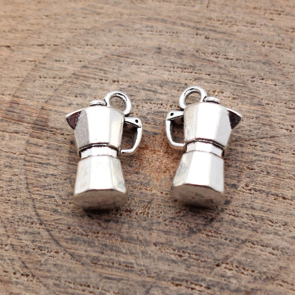 15x10x6.9mm 2.2g Antique Silver Zinc Alloy 3D Espresso Coffee Pot Charm Pendant for DIY Necklace Making
