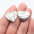 26x25mm 6.9g Antique Silver Zinc Alloy Love Amour Amore Flower Heart Charm Pendant for Necklace Making