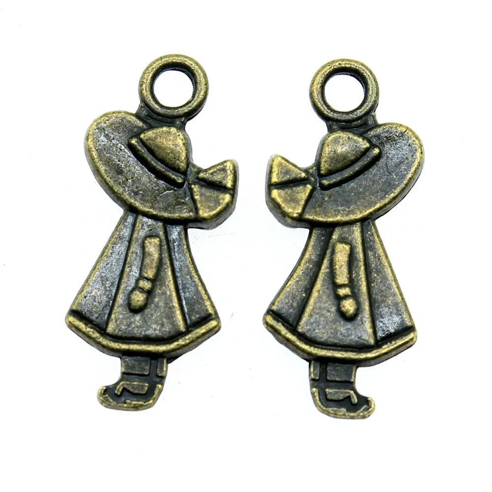 24x11mm 1.5g Antique Bronze Zinc Alloy Hat Girl Charm Pendant for DIY Necklace Bracelet Jewelry Making