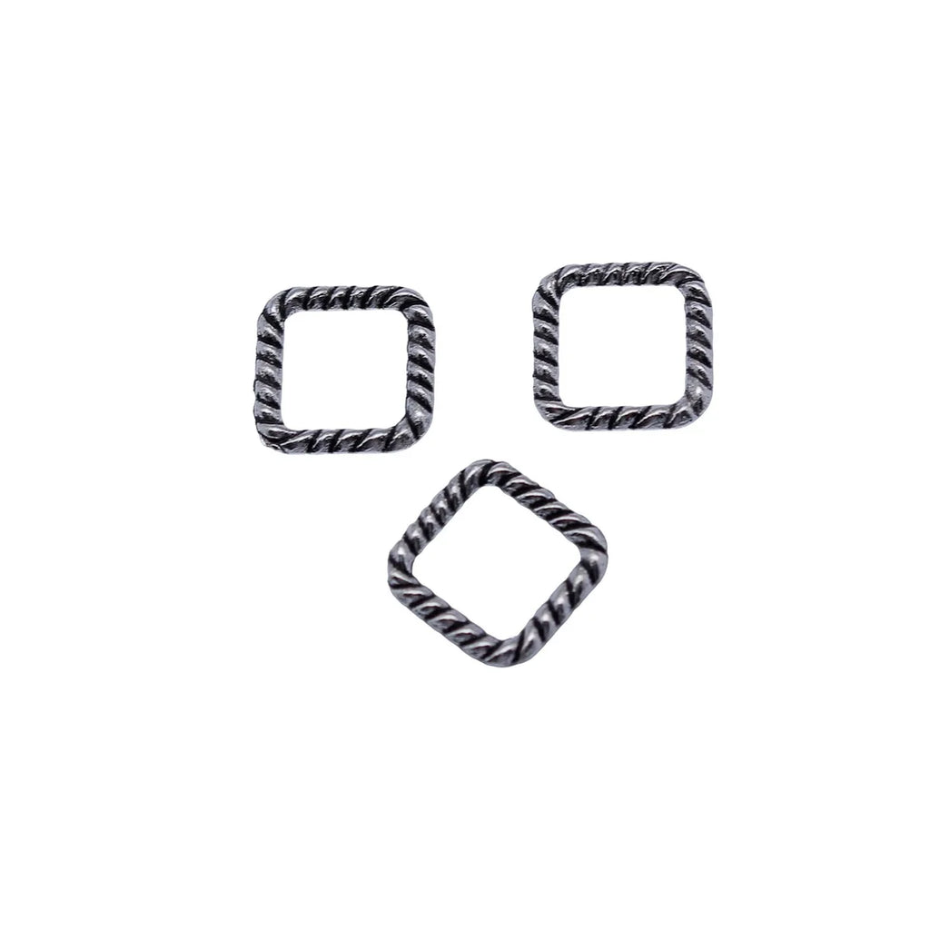 12x12mm 0.35g Antique Silver Zinc Alloy Twisted Square Ring Charm Pendant for DIY Jewelry Making