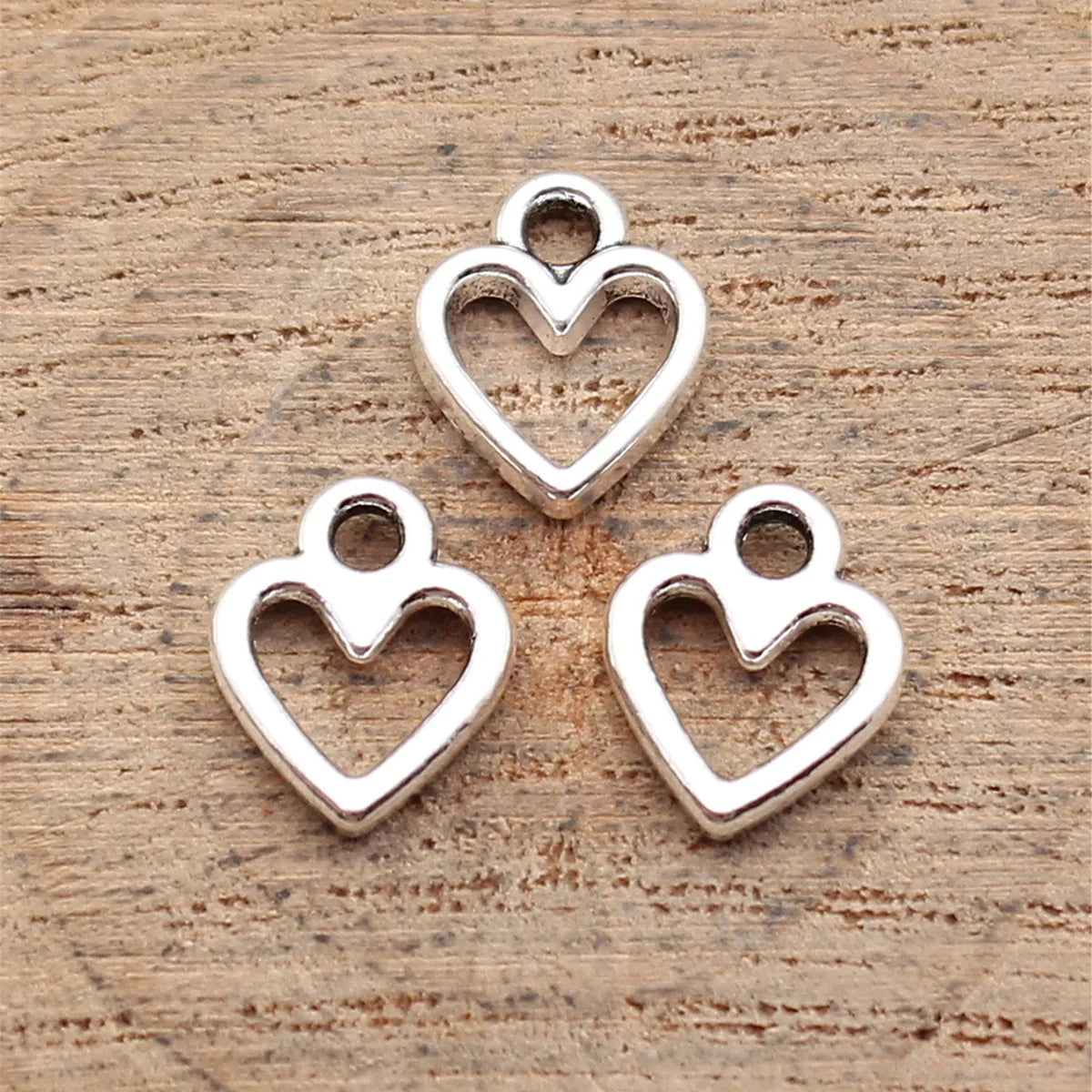 10x8mm 0.34g Antique Silver Zinc Alloy Hollow Heart Charm Pendant for DIY Necklace Bracelet Making