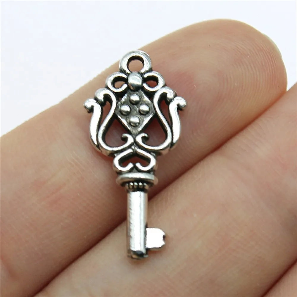25x12mm 1.3g Antique Silver Zinc Alloy Key Charm Pendant for DIY Necklace Bracelet Making