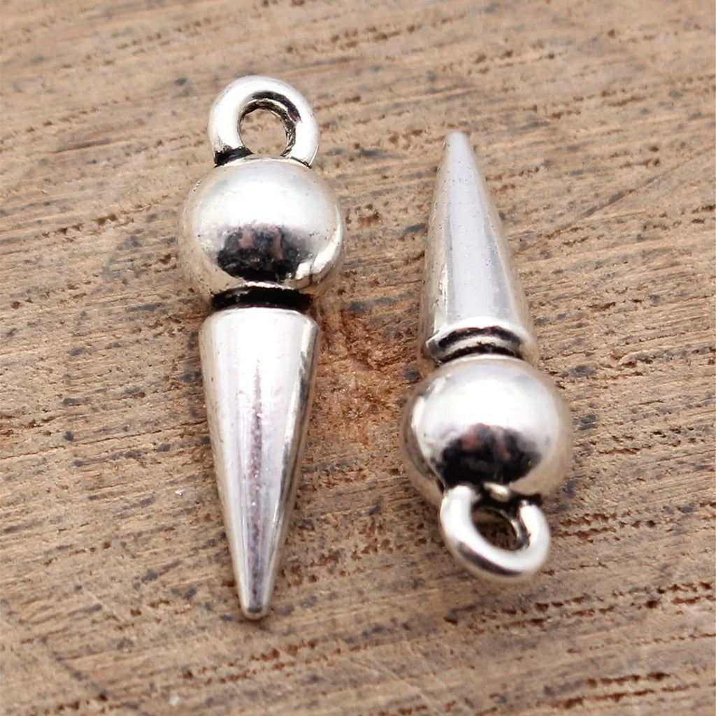 22x6.8x6.8mm 1.9g Antique Silver Zinc Alloy Pointed Cone Charm Pendant for Necklace Earring DIY Jewelry Making