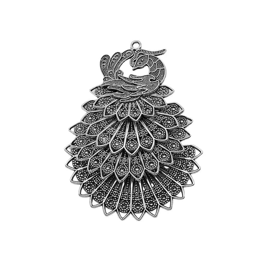 56x79mm 21g Antique Silver Zinc Alloy Peacock Charm Pendant for DIY Necklace Bracelet Jewelry Making