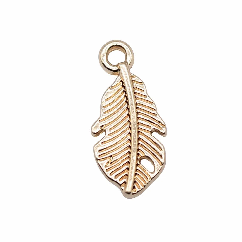 15x7mm 0.4g KC Gold Zinc Alloy Feather Charm Pendant for DIY Earrings Necklace Bracelet Making