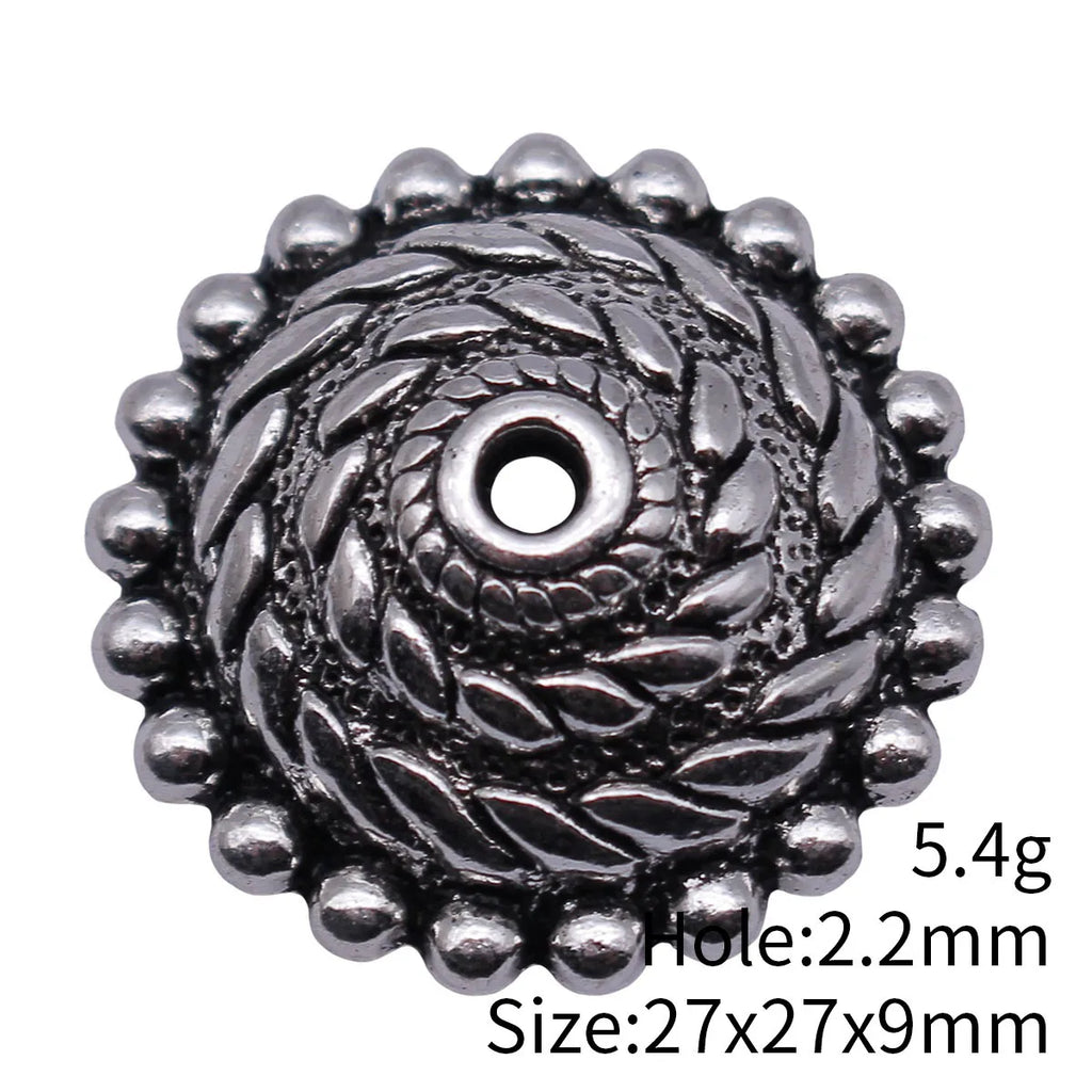 27x27x9mm 5.4g Antique Silver Zinc Alloy Rope Texture Round Bead Caps for DIY Beaded Jewelry Making