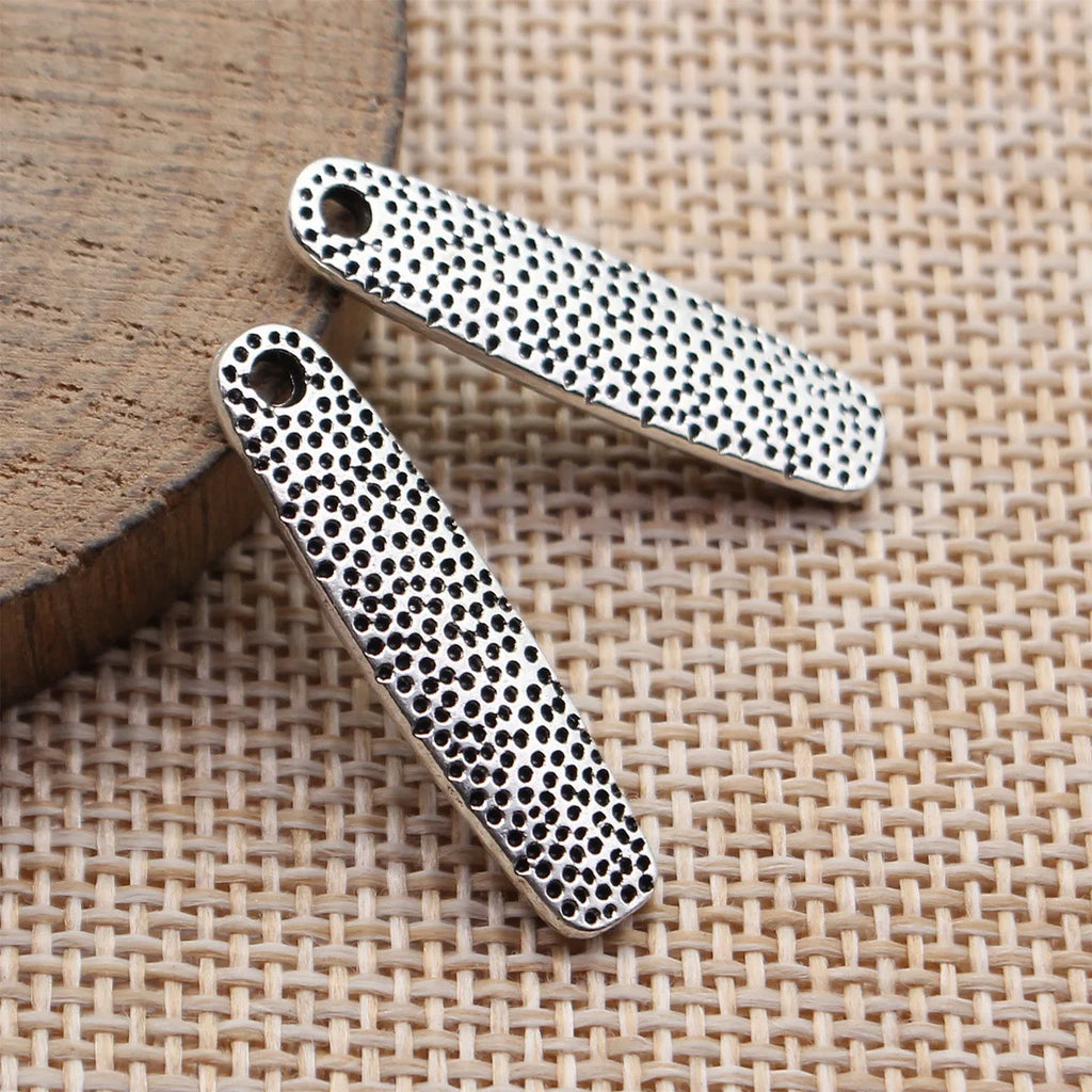 29x7.6mm 2g Antique Silver Zinc Alloy Double-Sided Dotted Long Bar Charm Pendant for DIY Jewelry Making