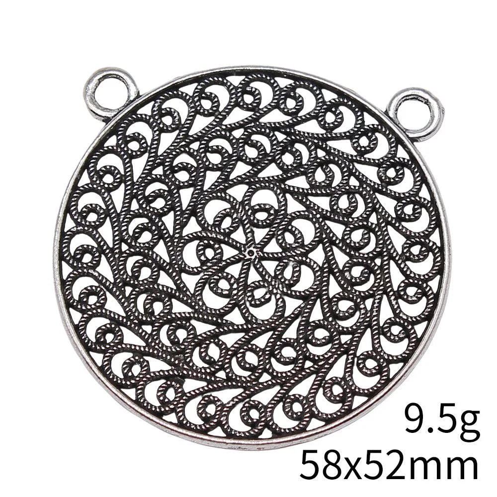 58x52mm 9.5g Antique Silver Zinc Alloy Mandala Pattern Charm Pendant for DIY Necklace Jewelry Making