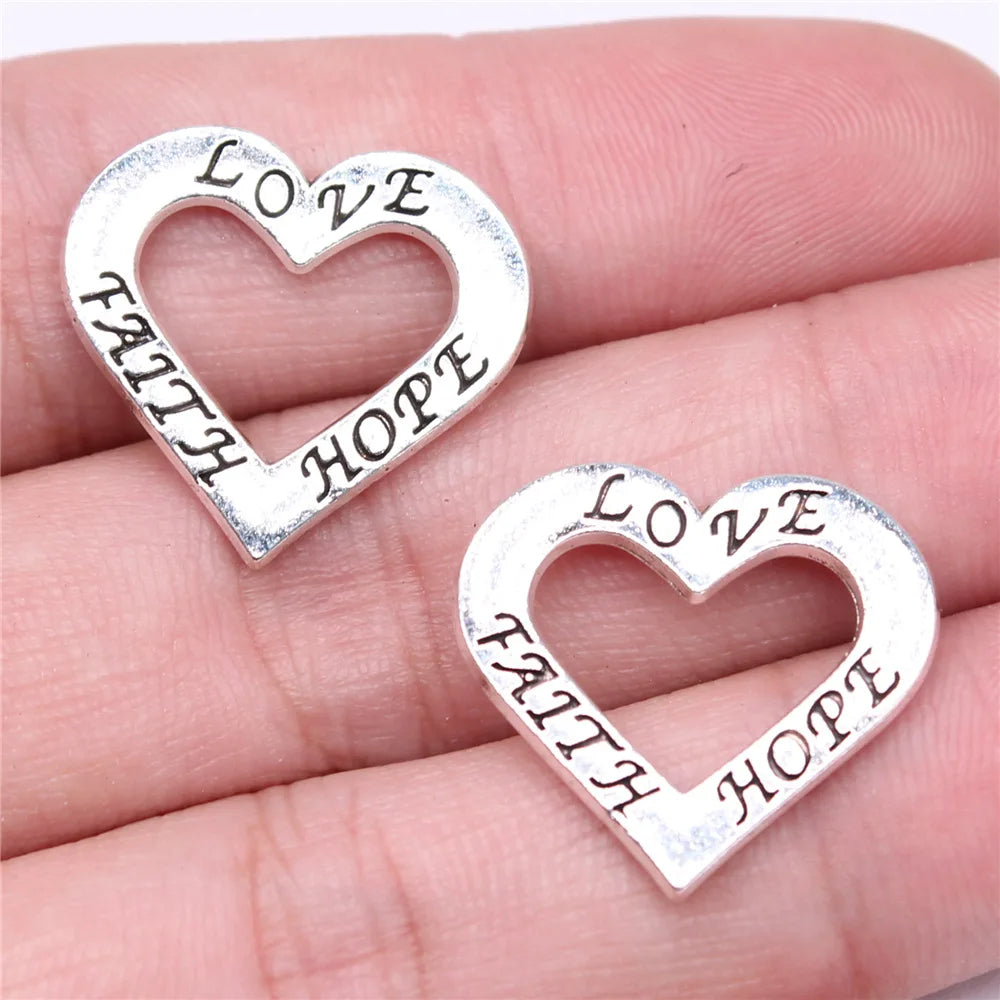 22x21mm 2.33g Antique Silver Zinc Alloy Love Faith Hope Charm Pendant for DIY Necklace Making