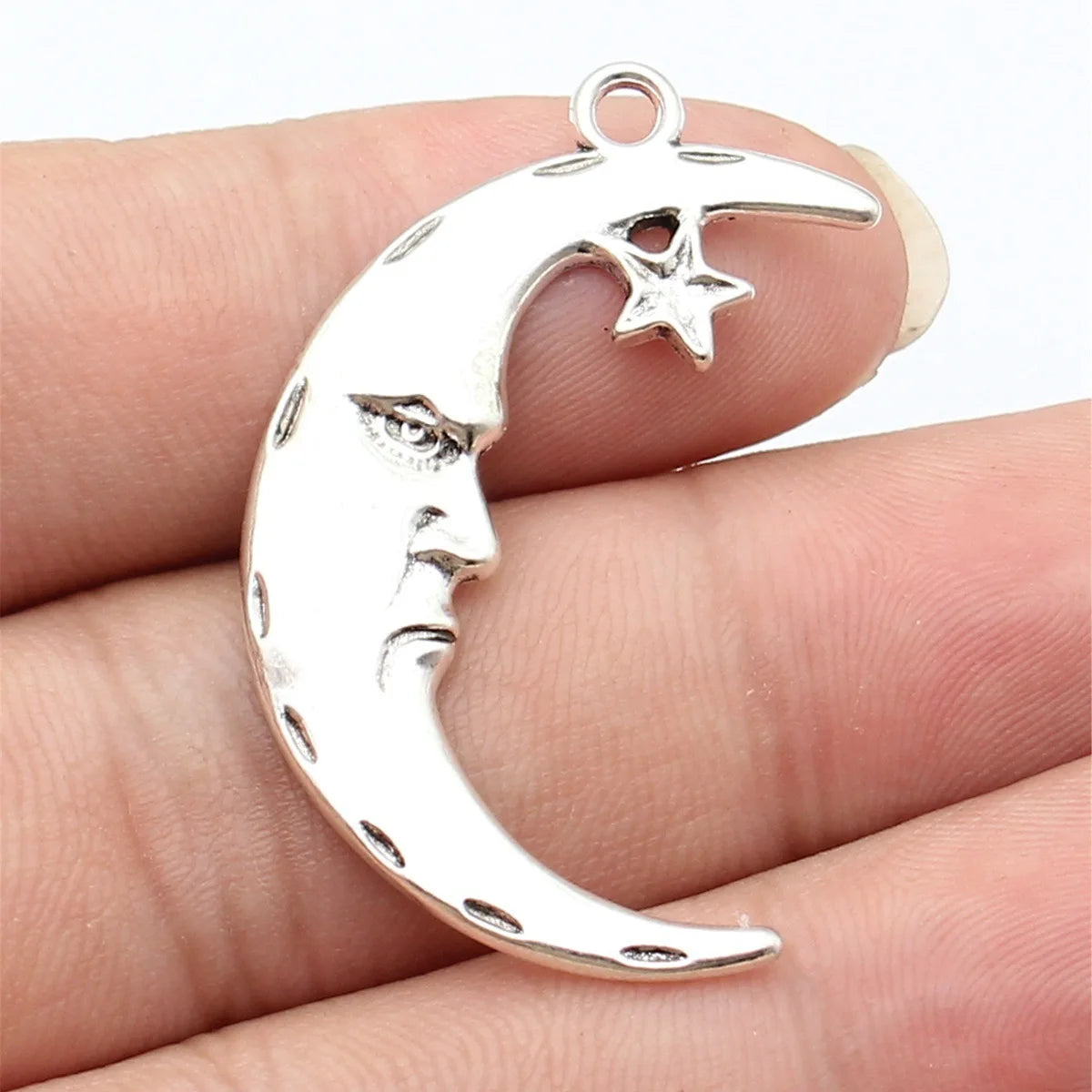 42x27mm 3.2g Antique Silver Zinc Alloy Face Moon Stars Charm Pendant for DIY Celestial Jewelry Making