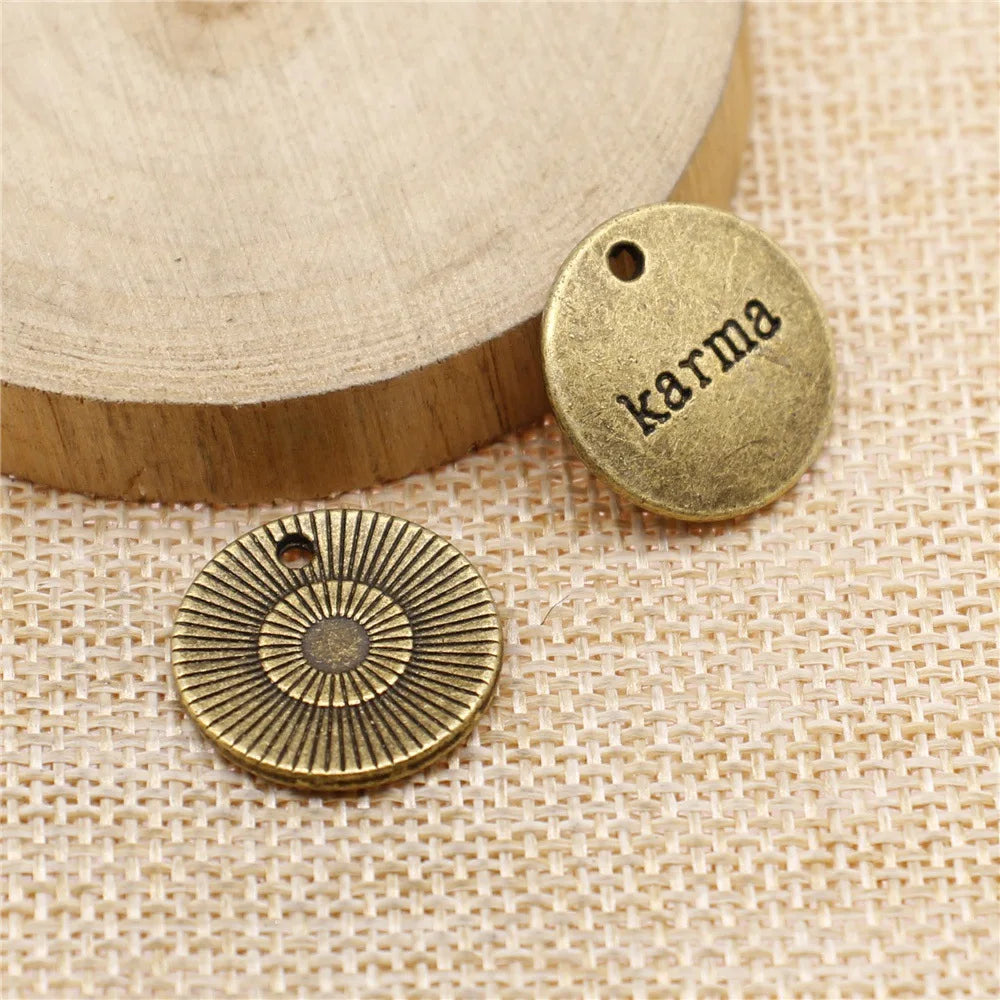 20x20mm 3g Multicolor Zinc Alloy karma Word Charm Pendant for DIY Necklace Bracelet Making