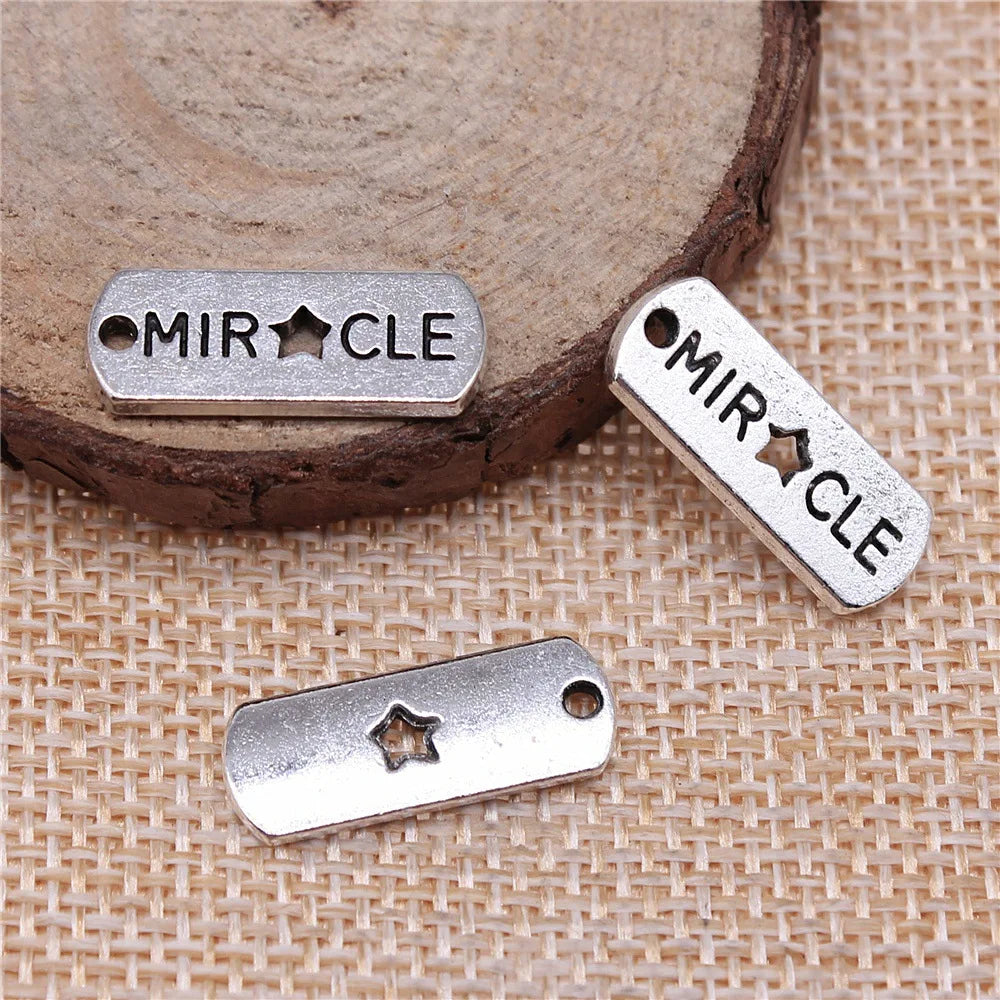 21x8mm 1.8g Multicolor Zinc Alloy MIRCLE Miracle Word Charm Pendant for DIY Necklace Bracelet Making