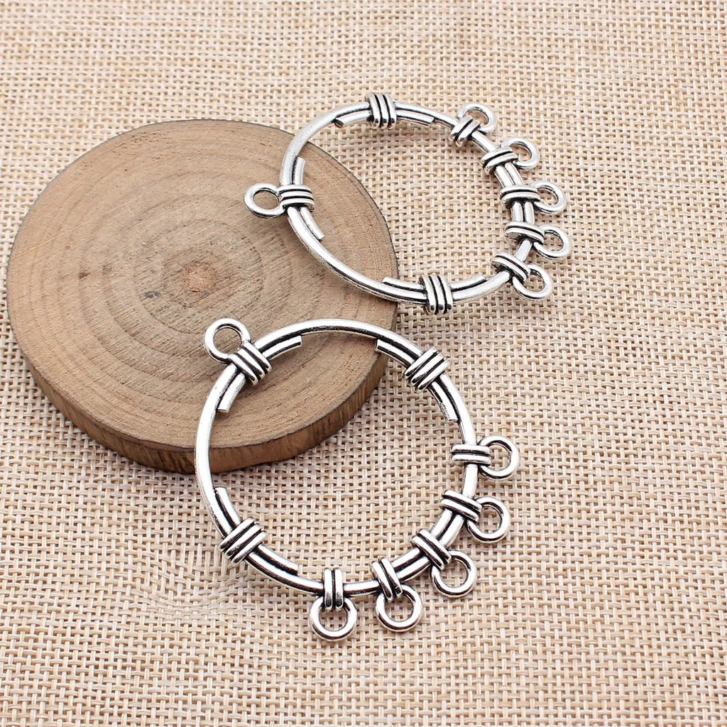 58x48mm 8.8g Antique Silver Zinc Alloy Hollow Round Earring Connector Charm for DIY Earrings Jewelry Making