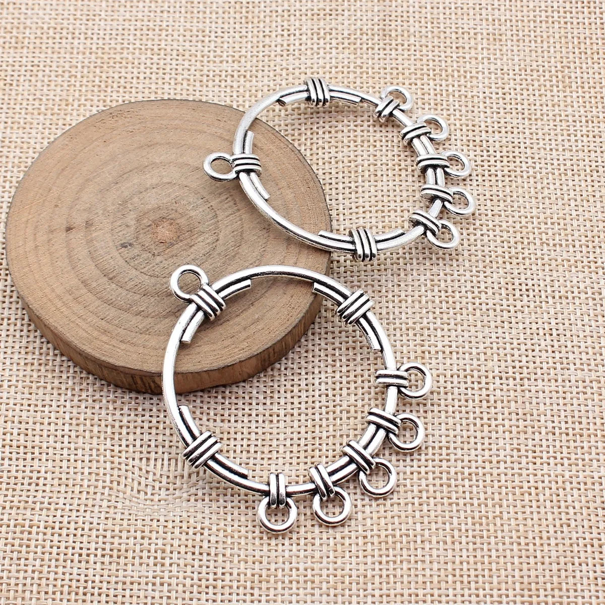 58x48mm 8.8g Antique Silver Zinc Alloy Hollow Round Earring Connector Charm for DIY Earrings Jewelry Making
