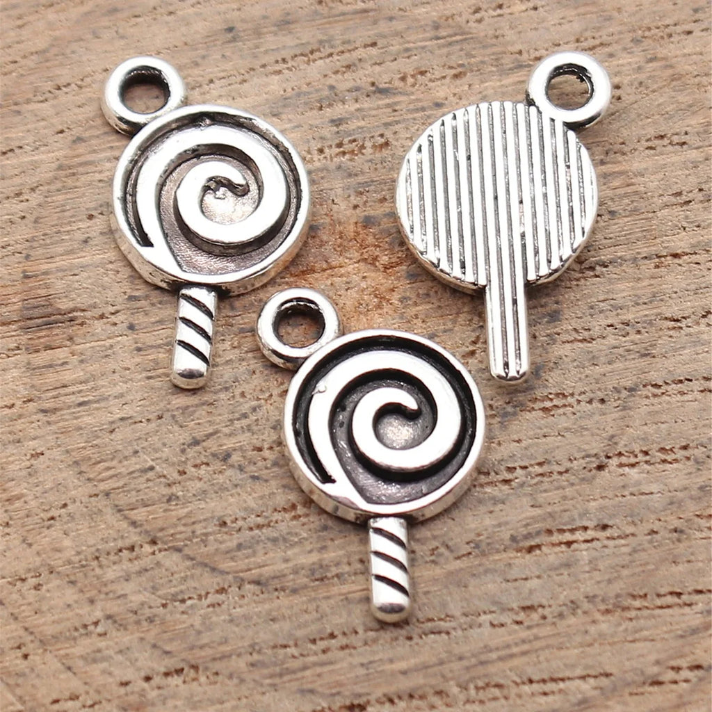 18x9.9mm 0.88g Antique Silver Zinc Alloy Lollipop Charm Pendant for DIY Necklace Bracelet Making