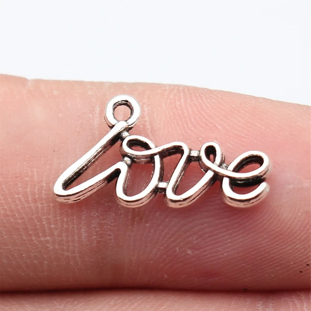 16x10mm 0.78g Antique Silver Zinc Alloy LOVE Letter Charm Pendant for DIY Bracelet Making