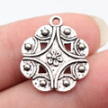 23x19mm 2.3g Antique Silver Zinc Alloy Round Flower Pattern Charm Pendant for DIY Necklace Jewelry