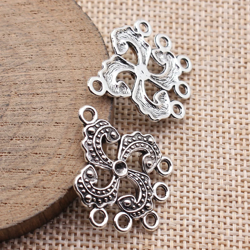 31x25mm 2.6g Antique Silver Zinc Alloy Swirl Connector Charm for DIY Earring Jewelry Making