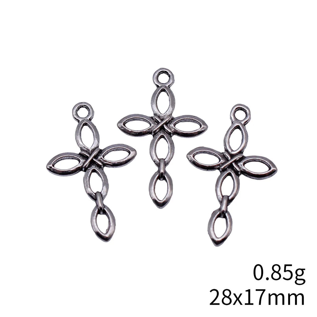 28x17mm 0.85g Antique Silver Zinc Alloy Hollow Cross Charm Pendant for DIY Necklace Bracelet Making