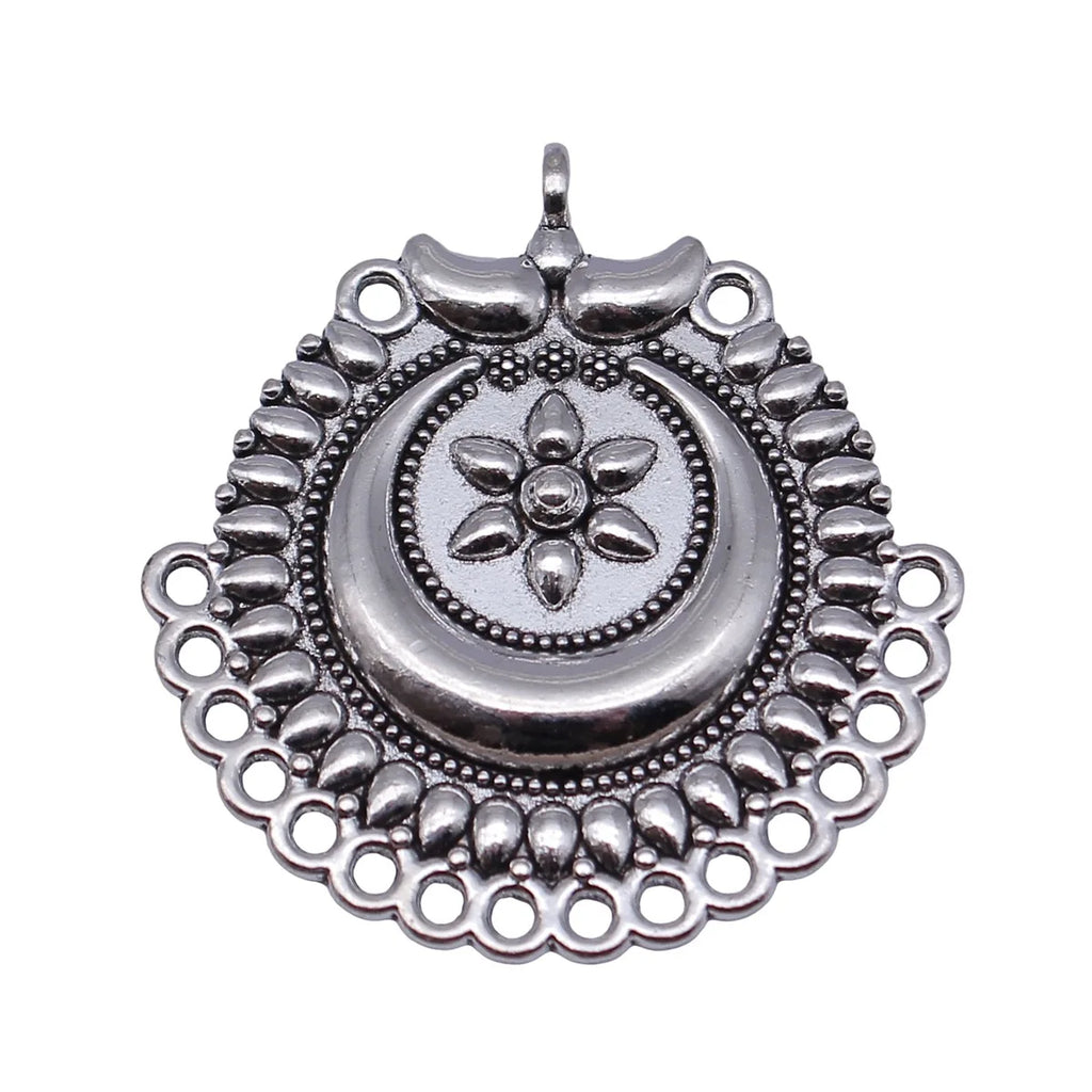 37x34mm 4.5g Antique Silver Zinc Alloy Flower Connector Charm Pendant for DIY Earrings Jewelry
