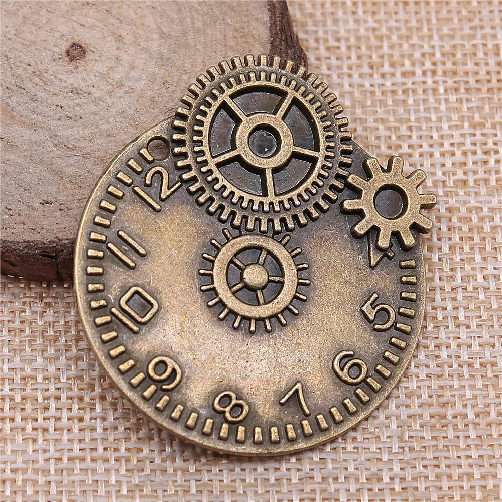 45x42mm 12.4g Multicolor Zinc Alloy Gear Clock Charm Pendant for DIY Steampunk Necklace Jewelry Making