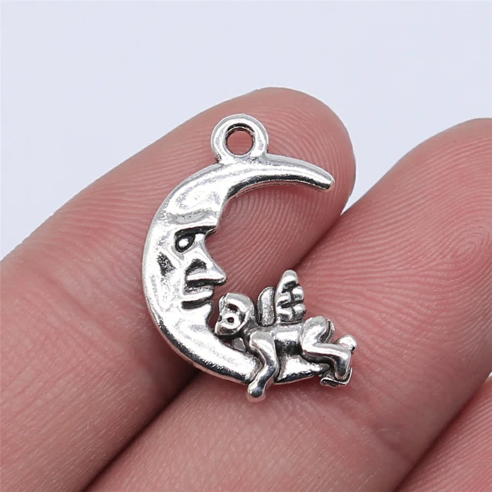 22x16mm 1.7g Antique Silver Zinc Alloy Moon Angel Charm Pendant for DIY Necklace Bracelet Jewelry