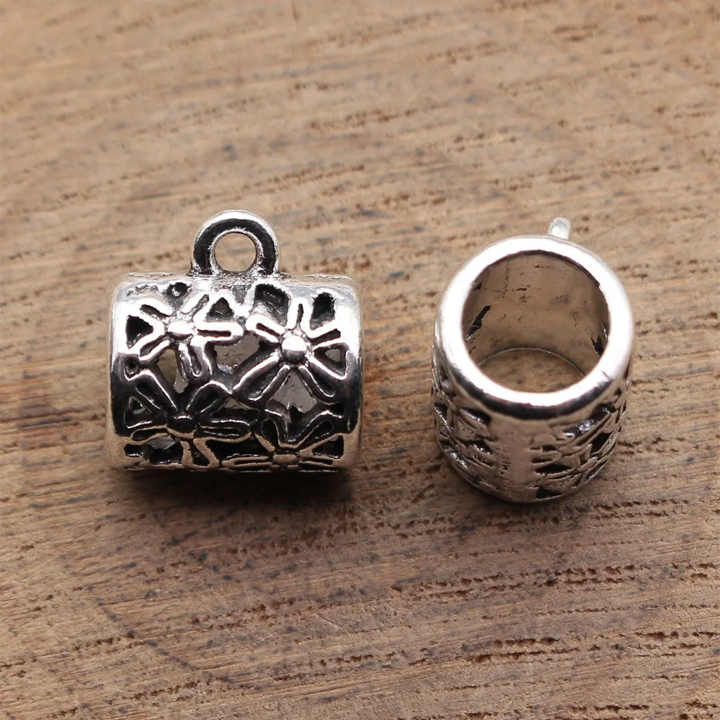 13.6x13x10mm 2.7g Antique Silver Zinc Alloy Hollow Flower Large Hole Three Way Bail Bead for DIY Jewelry