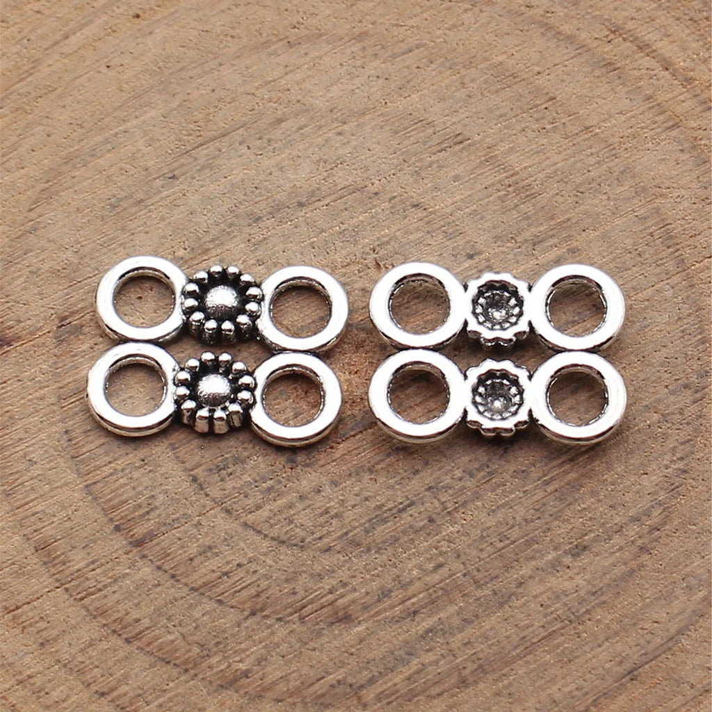 14x11mm 0.67g Antique Silver Zinc Alloy Round 4-Hole connector charm for DIY bracelet jewelry making