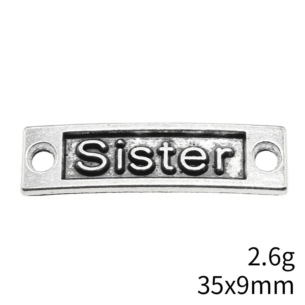 35x9mm 2.6g Antique Silver Zinc Alloy Sister Connector Charm for DIY Bracelet Jewelry Making